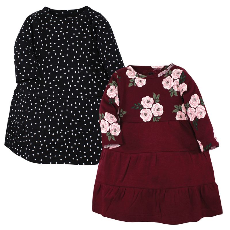 Hudson Baby Girl Cotton Dresses, Black Burgundy Floral, 1 of 5