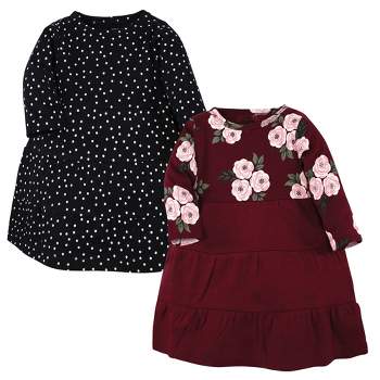 Hudson Baby Girl Cotton Dresses, Black Burgundy Floral