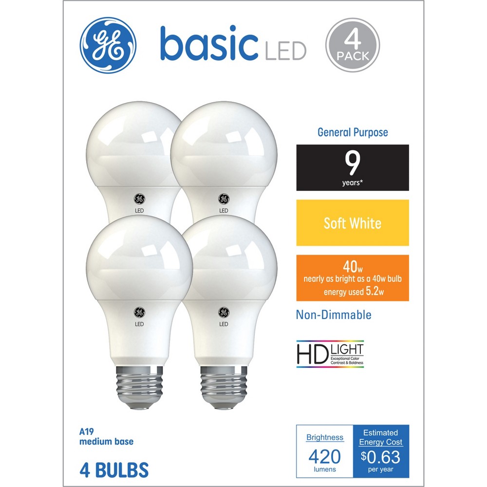 Photos - Light Bulb GE 4pk 5.2W 40W Equivalent Basic LED  Soft White