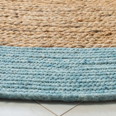 Handmade Blue and Natural Braided Round Wool Cotton Rug
