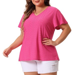 Agnes Orinda Women's Plus Size V Neck Eyelet Short Sleeve Casual Trendy Blouses - 1 of 4