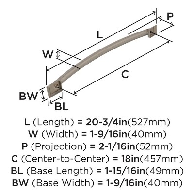 Satin Nickel 18-Inch Brushed Appliance Pull with Mounting Hardware