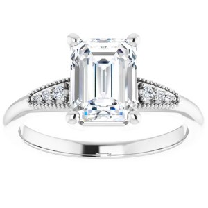Pompeii3 1 3/4Ct Diamond & Emerald Cut Moissanite Vintage Engagement Ring White Gold - 1 of 4