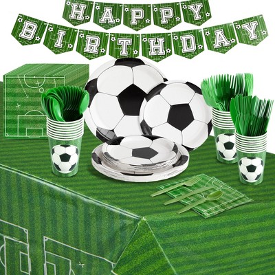 Blue Panda 171-Piece Soccer Party Decorations, Serves 24 Sports-Themed Birthday Party Supplies, Plates, Napkins, Cups, Cutlery, Tablecloth and Banner