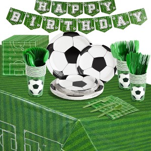 Blue Panda 171-Piece Soccer Party Decorations, Serves 24 Sports-Themed Birthday Party Supplies, Plates, Napkins, Cups, Cutlery, Tablecloth and Banner - 1 of 4