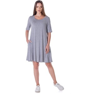 24seven Comfort Apparel Soft Flare T Shirt Dress with Pocket Detail - 1 of 4