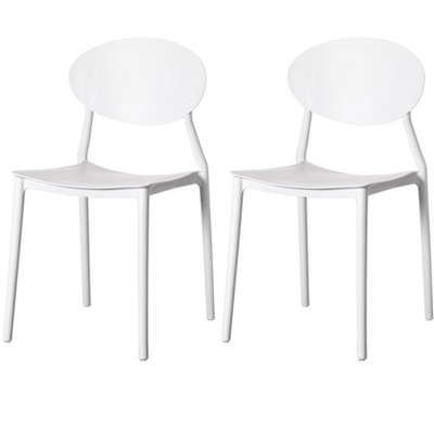 Fabulaxe Modern Plastic Outdoor Dining Chair with Open Oval Back Design