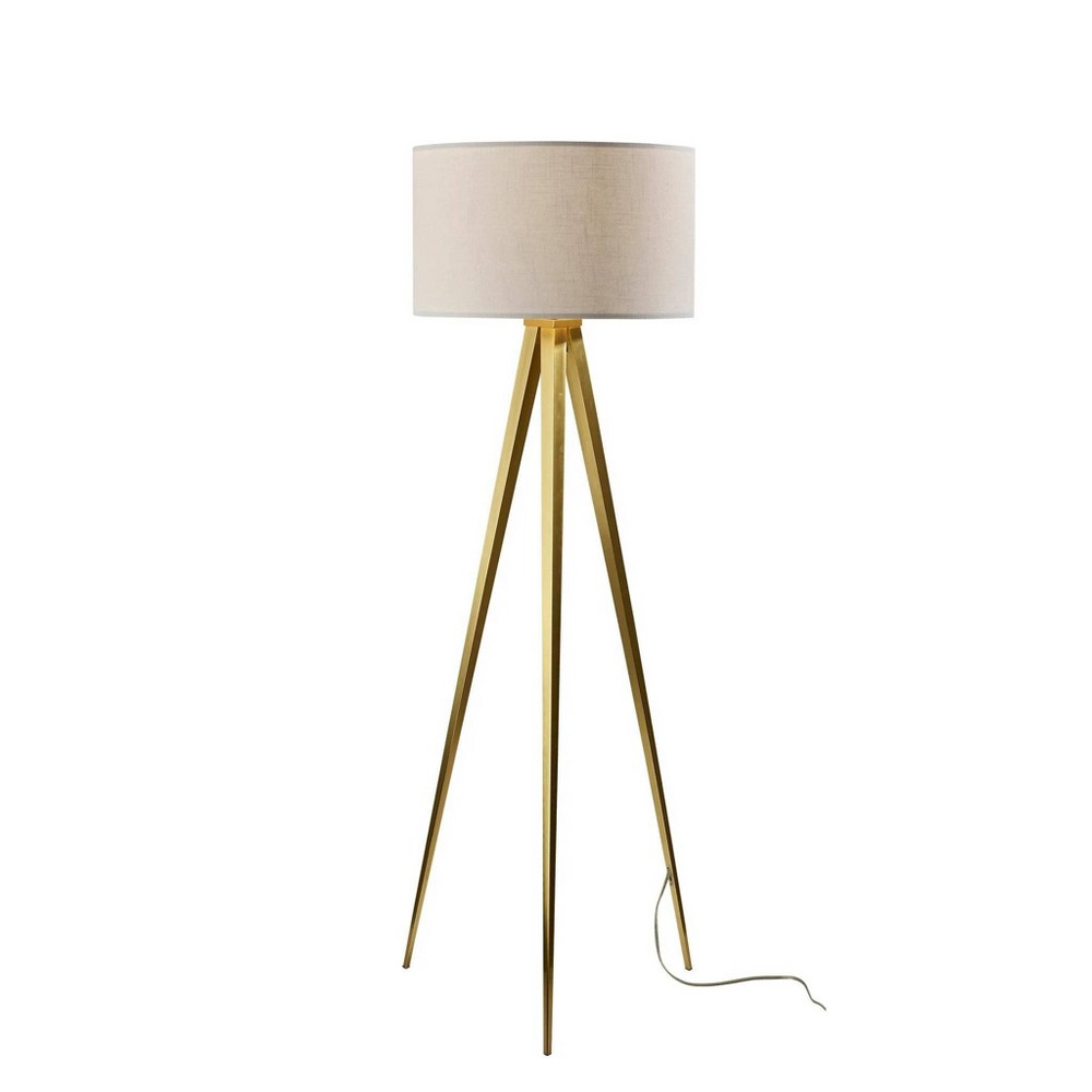 Photos - Floodlight / Street Light Adesso Director Floor Lamp Antique Brass: Tripod Base, Polyester Drum Shad 