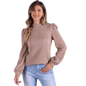 INSPIRE CHIC Women's Long Sleeve Mock Neck Puff Sleeve Work Tunic Tops - 1 of 4
