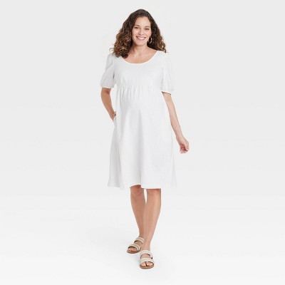 Puff Short Sleeve Linen Maternity Dress - Isabel Maternity by