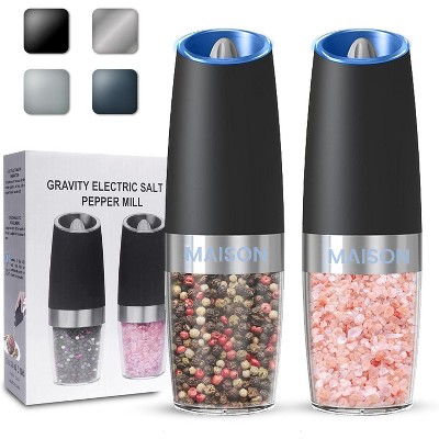 Maison Gravity Electric Pepper and Salt Grinder Set Battery Powered With LED Light One Hand Automatic Operation