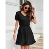 Women's Petite V-Neck Puff Sleeve Ruffled Midi Dresses - 2 of 4