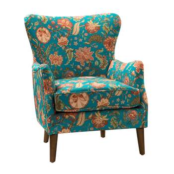 Nikolaus Comfy Living Room Armchair with Floral Fabric Pattern and Wingback | ARTFUL LIVING DESIGN