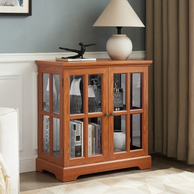 FURNIinspire Utility Storage Cabinets Display Cabinet, Antique Storage Cabinet, Bookcase With Adjustable Shelves, Dark Brown, 15.75"*30.32"*32.09"
