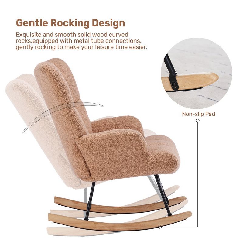FERPIT Teddy Velvet Rocking Chair, Upholstered Accent Glider Rocker, Comfy Armchair Side Chair with High Backrest for Living Room, Bedroom, 4 of 8