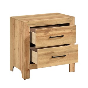 Gulches Rustic 2 Drawer Nightstand Natural Finish, Black Nickel Pulls, Melamine Laminate, No Assembly, 23.5"Wx16"Dx24"H - 1 of 4