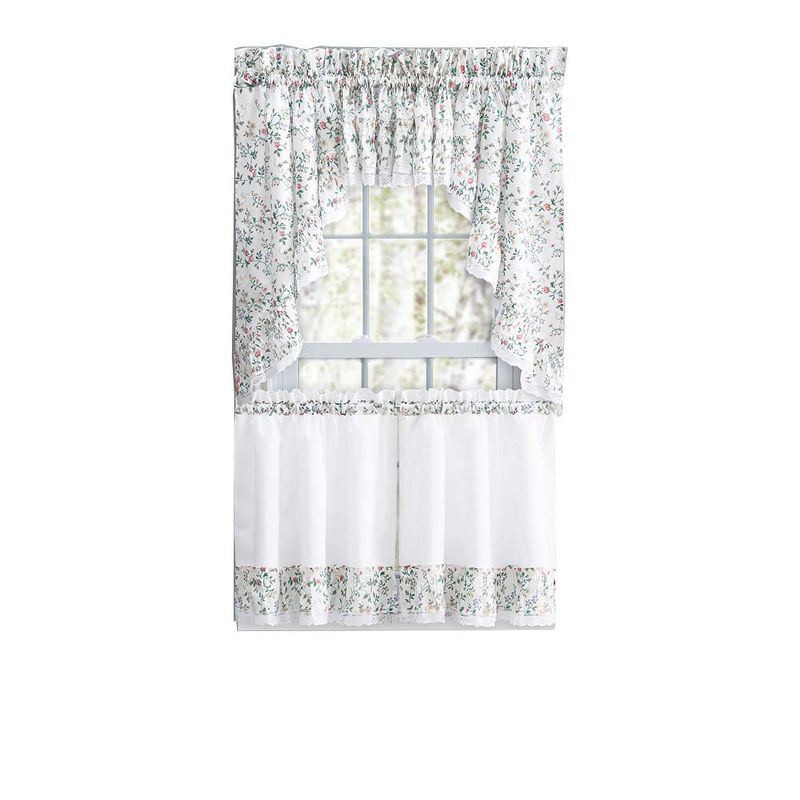 Ellis Country Floral Small Scale 1.5" Rod Pocket Floral Pattern with Ruffle Lace Edge Valance 52"x12" Multicolor, 1 of 4