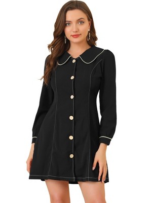 Allegra K Women's Peter Pan Collar Long Sleeve Button Front Shirt Dresses