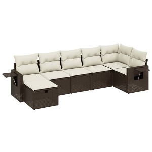 vidaXL 7 Piece Patio Sofa Set with Cushions Brown and Cream - Without Storage - 7 Items - 1 of 4