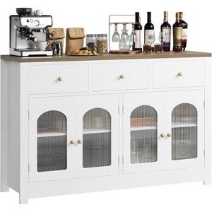 55Inch Large Sideboard Buffet Storage Cabinet with 3 Drawer and 4 Doors Wood Coffee Bar Buffet Table - 1 of 4