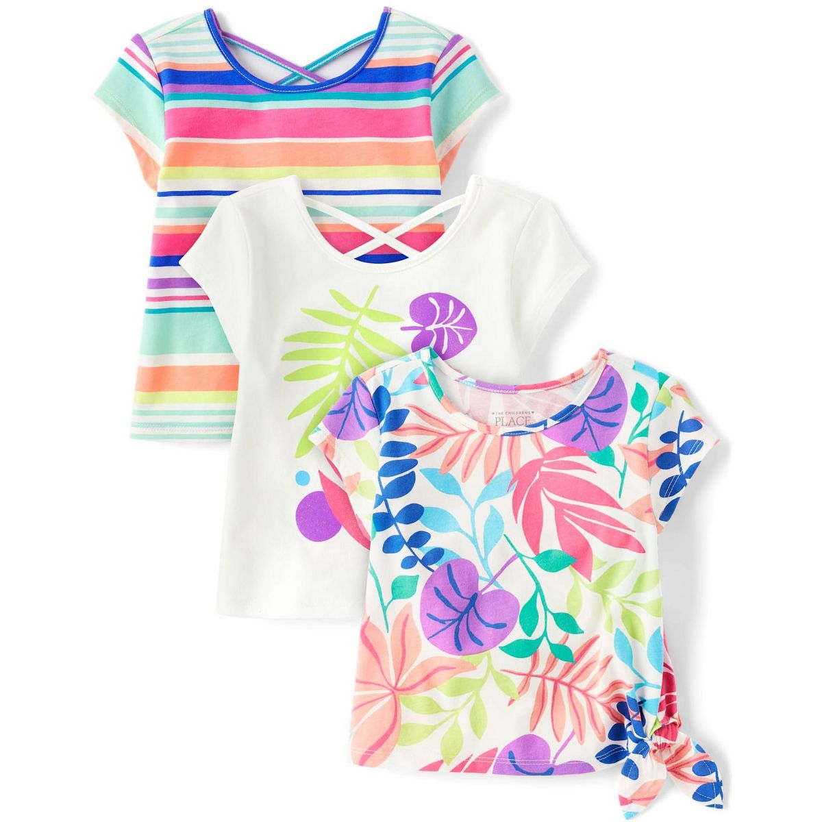 The Children's Place Toddler Girls Mix And Match Short Sleeve Tropical Leaf Top 3-Pack