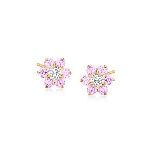 Ross-Simons Child's .60 ct. t.w. Pink and White CZ Flower Earrings in 14kt Yellow Gold - 1 of 2
