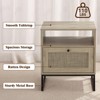 1 Light Oak Color and Black Flip-Down Door Side Table Rattan Series with Rattan Table Feature - 3 of 4