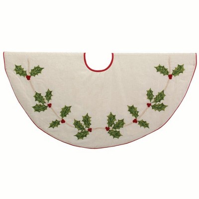 Kurt Adler 48" Holly Leaves Embroidered Treeskirt