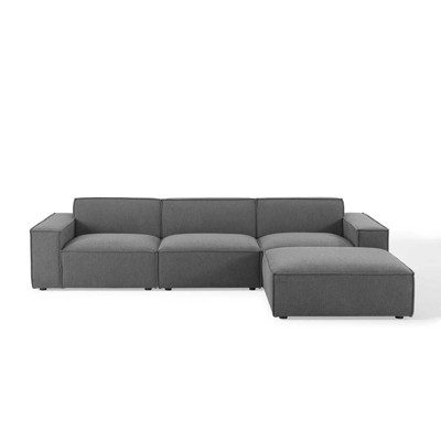 Charcoal Velvet Four Piece Sectional Sofa with Ottoman