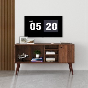 TiramisuBest TV Stand Living Room Cabinet One Storage Three Open Shelves Solid Wood Legs Media Console - 1 of 4