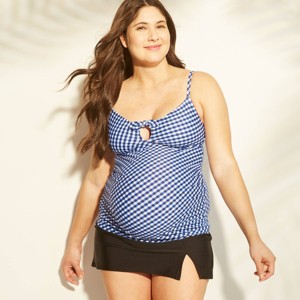 Maternity Gingham Tie Front Tankini Top - Isabel Maternity by Ingrid & Isabel Blue XL, Women