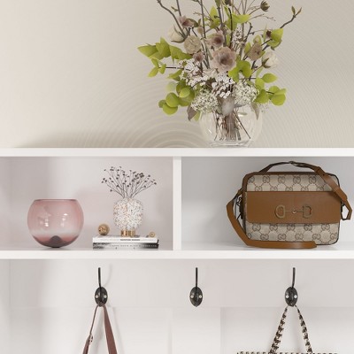 White MDF Wide Hall Tree with Shoe Cubbies and Hooks