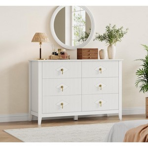 6 Drawer Nightstand Fluted Panel Modern Chest of Drawers Bedside Storage Table, for Living Room, Hallway, Entryway - 1 of 4