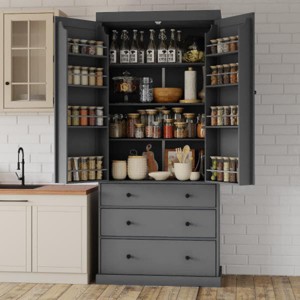 Kitchen Pantry Cabinet with 3 Adjustable Shelves, 8 Door Racks, 3 Drawers, Freestanding Tall Storage Cupboard for Kitchen or Dining Room-The Pop Home - 1 of 4