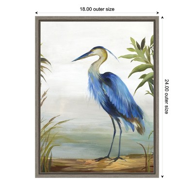 Blue Heron Portrait Framed Canvas Wall Art in Sylvie Graywash