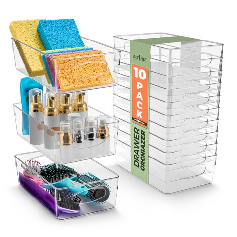 Sorbus 10 Pack Medium Clear Plastic Storage Bins with Handle - Perfect for kitchen, bathroom, pantry & more