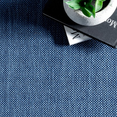 Navy and White Flat Woven Square Synthetic Indoor/Outdoor Rug