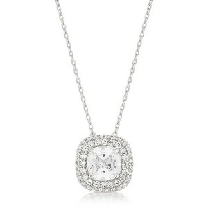 ShineHigh Pave Halo Pendant – 4.22 Ct Cushion-Cut Cubic Zirconia Necklace with Double Halo & Rhodium Finish on Adjustable Chain - 1 of 1