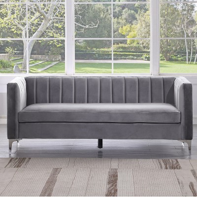 71 in. Wide Square Arm Velvet Mid-Century Square Sofa with Channel Tufted 3-Seater Couch - Morden Fort