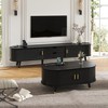 42.5"W Wooden Oval Fluted Coffee Table w/Charging Station, Mid-Century Center Table with Sliding Tambour Door, Solid Wood Legs for Living Room, Black - 2 of 4