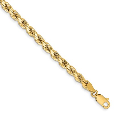 Black Bow Jewelry 14k Yellow Gold 4.25mm Diamond Cut Solid Rope Chain Bracelet