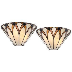 Regency Hill Filton Tiffany Style Wall Light Sconces Set of 2 Bronze Hardwire 12 1/4" Fixture Brown White Art Glass for Bedroom Bathroom Vanity House - 1 of 4