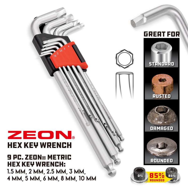 Powerbuilt 9 Piece Zeon Metric Hex Key Wrench Set for Damaged Fasteners, 3 of 4