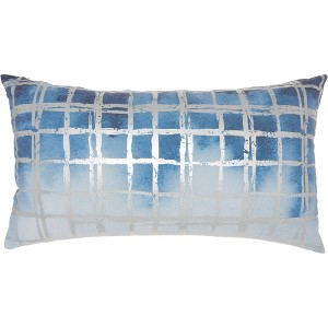 Luminescence Metallic Grid Oversize Lumbar Throw Pillow Blue - Nourison