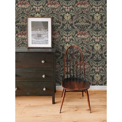 Charcoal and Rosewood Acanthus Floral Peel and Stick Wallpaper