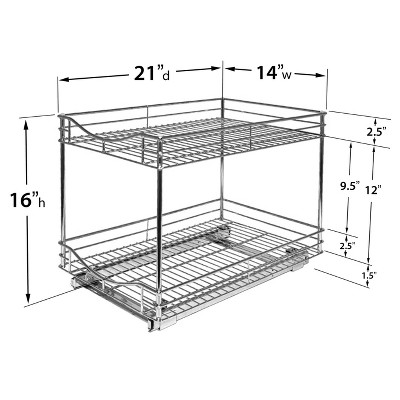 Lynk Professional 14" x 21" Slide Out Double Shelf - Pull Out Two Tier Sliding Under Cabinet Organizer: Chrome-Plated Steel Kitchen Storage — фото 3