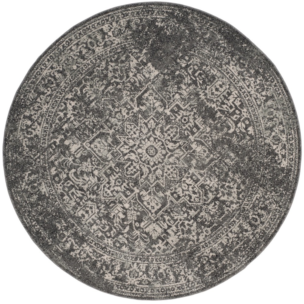  Round Hestia Burst Loomed Area Rug Gray/Ivory Round