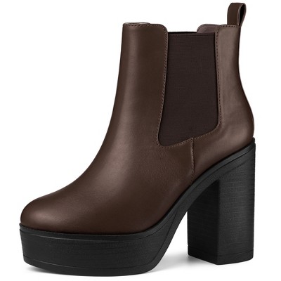 Allegra K Women's Platform Chunky High Heels Chelsea Ankle Boots