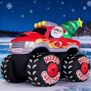 Joyfy 7 FT Long Christmas Inflatable Decoration, Santa Driving Truck with Christmas Tree Inflatable with LEDs for Xmas Party Outdoor Yard Decoration - 1 of 4