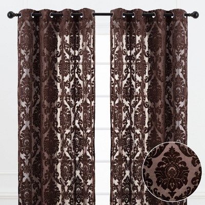 Mocha Velvet Sheer Grommet Window Curtain Panels, 52 x 108 Inches